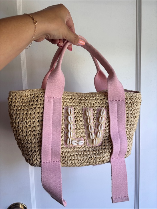 Stoney Clover Lane Handbags - Stoney Clover Small Pink Raffia Straw Tote
